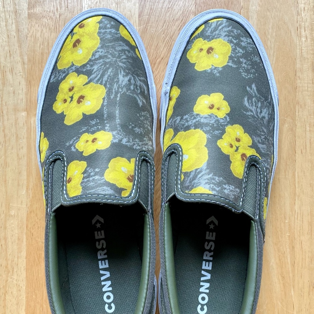 Converse One Star Floral Slip On Field Surplus Olive Green & Yellow, men’s 7